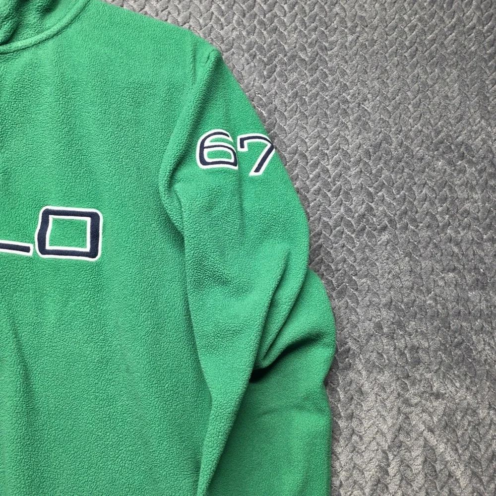 Polo by Ralph‎ Lauren Youth Quarter Zip Fleece Pullover Green Y2K Logo L 16/18